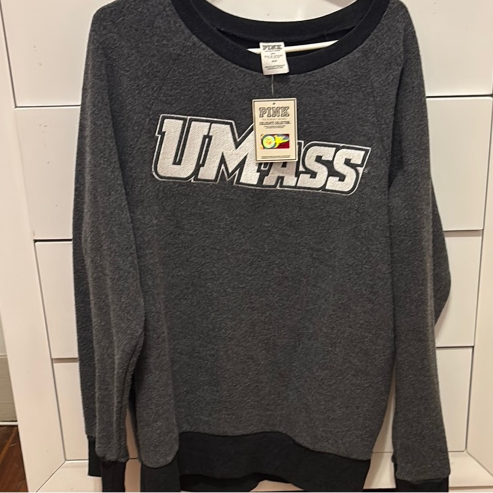 PINK Victoria's Secret Dark Gray UMass Crewneck Sweater * NWT* TikTok finds!